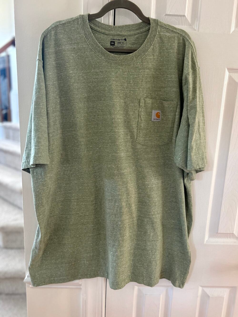 Carhartt Sage Green Marled Short Sleeve Crewneck Logo Front Pocket T-shirt